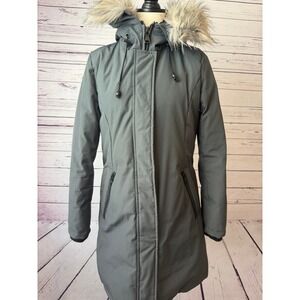 Vince Camuto Small Midi Winter‎ Down Coat Jacket Faux Fur Hood Waterfowl Lined